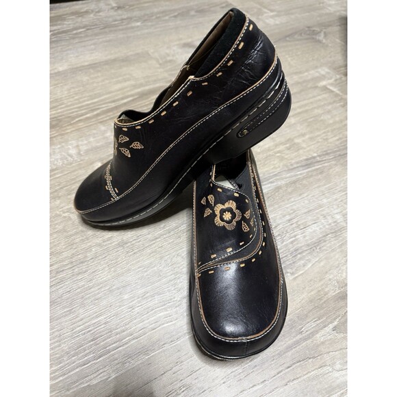 Spring Step L’Artiste Burbank-B Black Leather Embroidered Slip-On Clogs  Size 11 - Picture 1 of 6